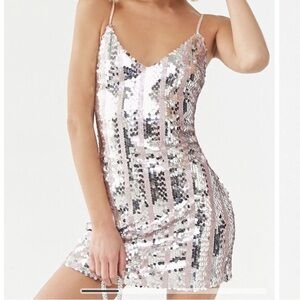 Pink and silver sequin mini dress